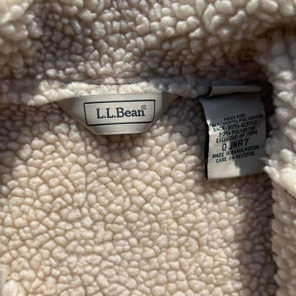 Women's LL Bean Jacket Brown Sherpa M Petite 60s Music BOHO Hippie Almost Famous - Picture 2 of 13